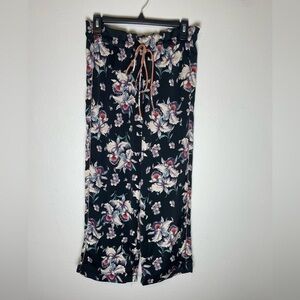 Zara Black Floral Drawstring Waist Pull On Silky Pants